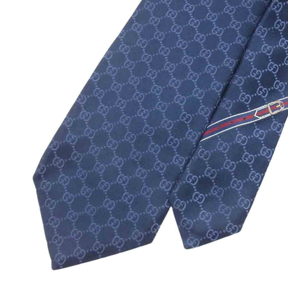 GUCCI グッチ GG 総柄 シルク100％ ネクタイ ネイビー系【中古】