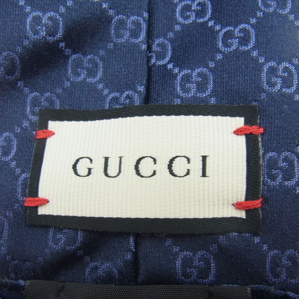 GUCCI グッチ GG 総柄 シルク100％ ネクタイ ネイビー系【中古】