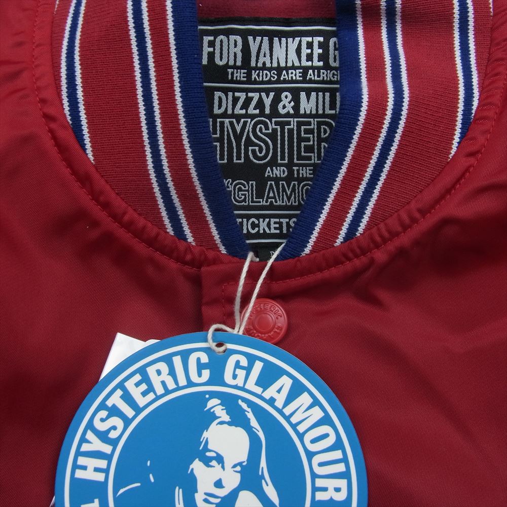 HYSTERIC GLAMOUR ヒステリックグラマー 02233AB10 MAKE ME SMILE スタジアム ジャケット スタジャン レッド系 M【極上美品】【中古】