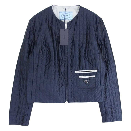 PRADA プラダ 290636 ロゴプレート キルティング 中綿 ジャケット ネイビー系 42【中古】