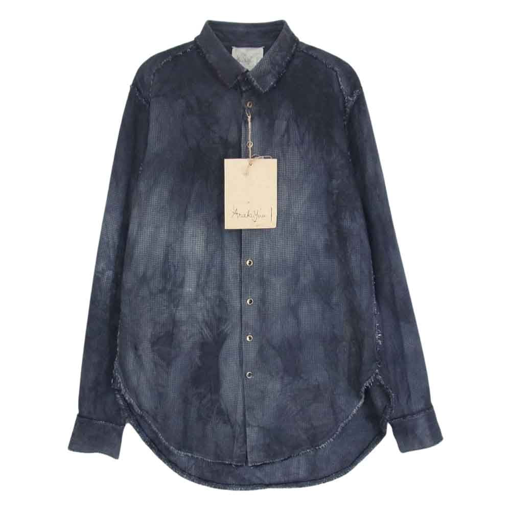 アラキユウ TWS06 TWKZSI01 special 1/2 pcs world exclusive 別注 silk100％ pointed collar raw cut shirt in specific fabric with garment dyed スペシャルファブリック ポインテッドカラー ローカット シルク 長袖 シャツ ブラック系 1【美品】【中古】