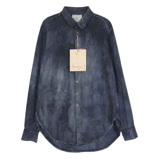 アラキユウ TWS06 TWKZSI01 special 1/2 pcs world exclusive 別注 silk100％ pointed collar raw cut shirt in specific fabric with garment dyed スペシャルファブリック ポインテッドカラー ローカット シルク 長袖 シャツ ブラック系 1【美品】【中古】