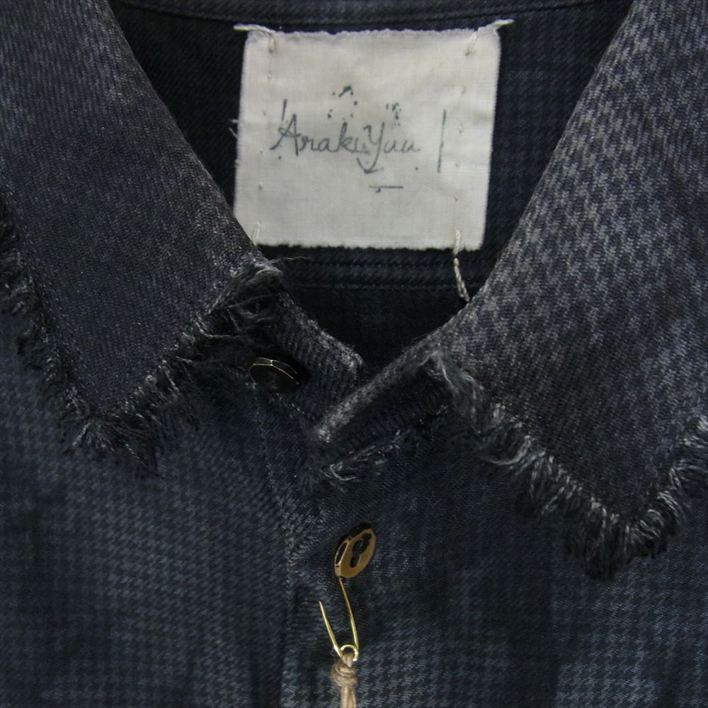 アラキユウ TWS06 TWKZSI01 special 1/2 pcs world exclusive 別注 silk100％ pointed collar raw cut shirt in specific fabric with garment dyed スペシャルファブリック ポインテッドカラー ローカット シルク 長袖 シャツ ブラック系 1【美品】【中古】