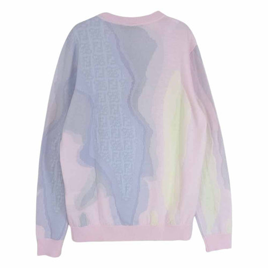 FENDI フェンディ FZX039 AIBR 国内正規品 Earth wool sweater マルチカラー ズッカ柄 ニット セーター マルチカラー系 48【美品】【中古】