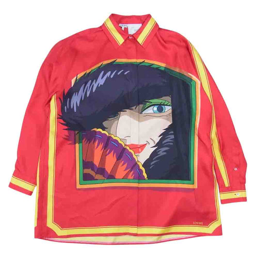 LOEWE ロエベ SB44Y06X02 × スタジオジブリ ハウルの動く城 荒地の魔女 シルク 長袖 シャツ レッド系 36【美品】【中古】