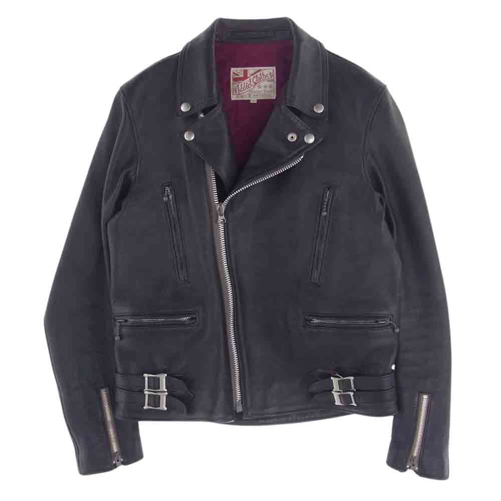 ADDICT CLOTHES アディクトクローズ AD-02 シープスキン 羊革 ダブルライダース レザー ジャケット  ブラック系 38【中古】