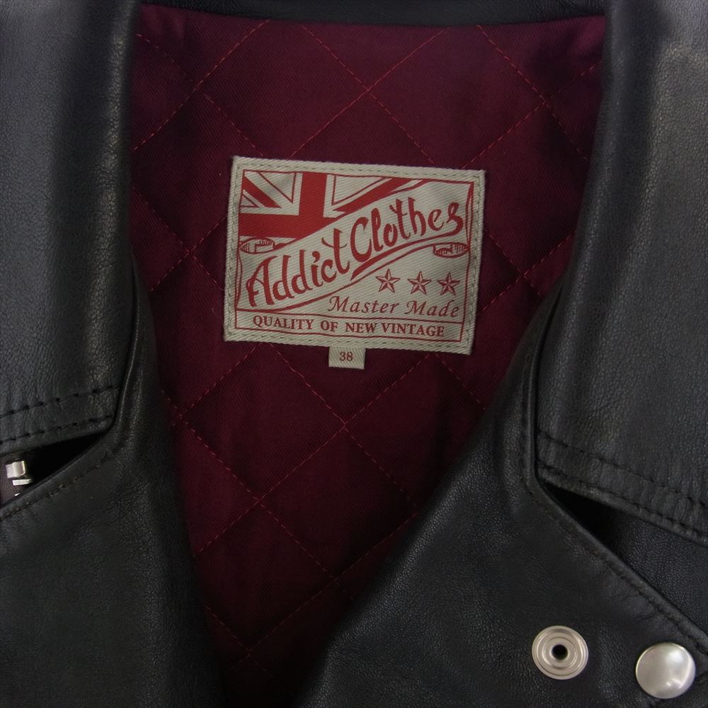 ADDICT CLOTHES アディクトクローズ AD-02 シープスキン 羊革 ダブルライダース レザー ジャケット  ブラック系 38【中古】