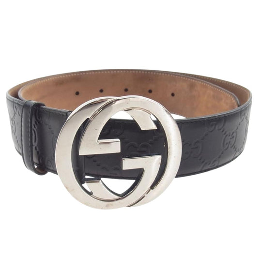 GUCCI グッチ 411924 214351 グッチシマ インターロッキングG ロゴバックル ベルト ブラック系【中古】