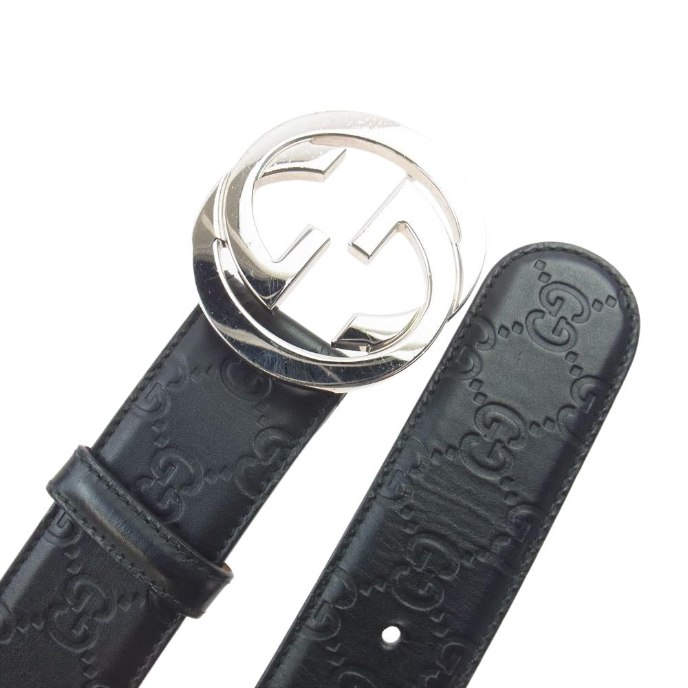 GUCCI グッチ 411924 214351 グッチシマ インターロッキングG ロゴバックル ベルト ブラック系【中古】