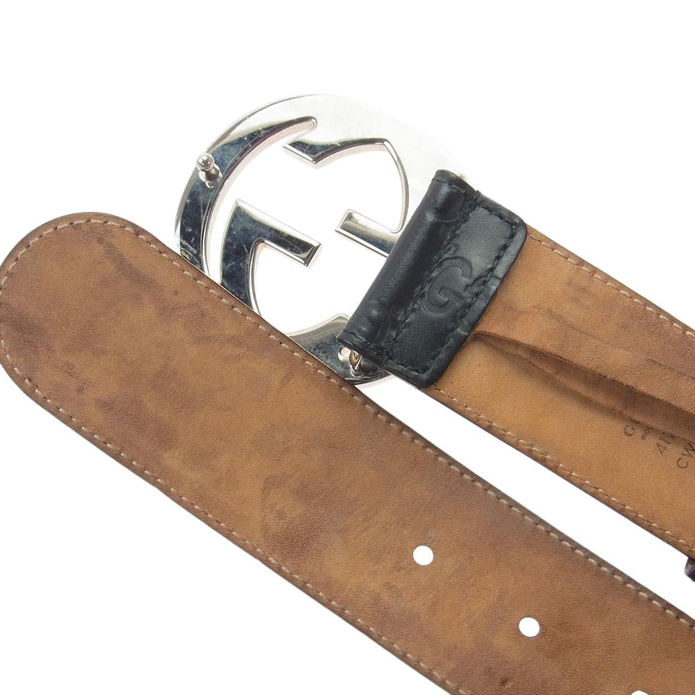 GUCCI グッチ 411924 214351 グッチシマ インターロッキングG ロゴバックル ベルト ブラック系【中古】