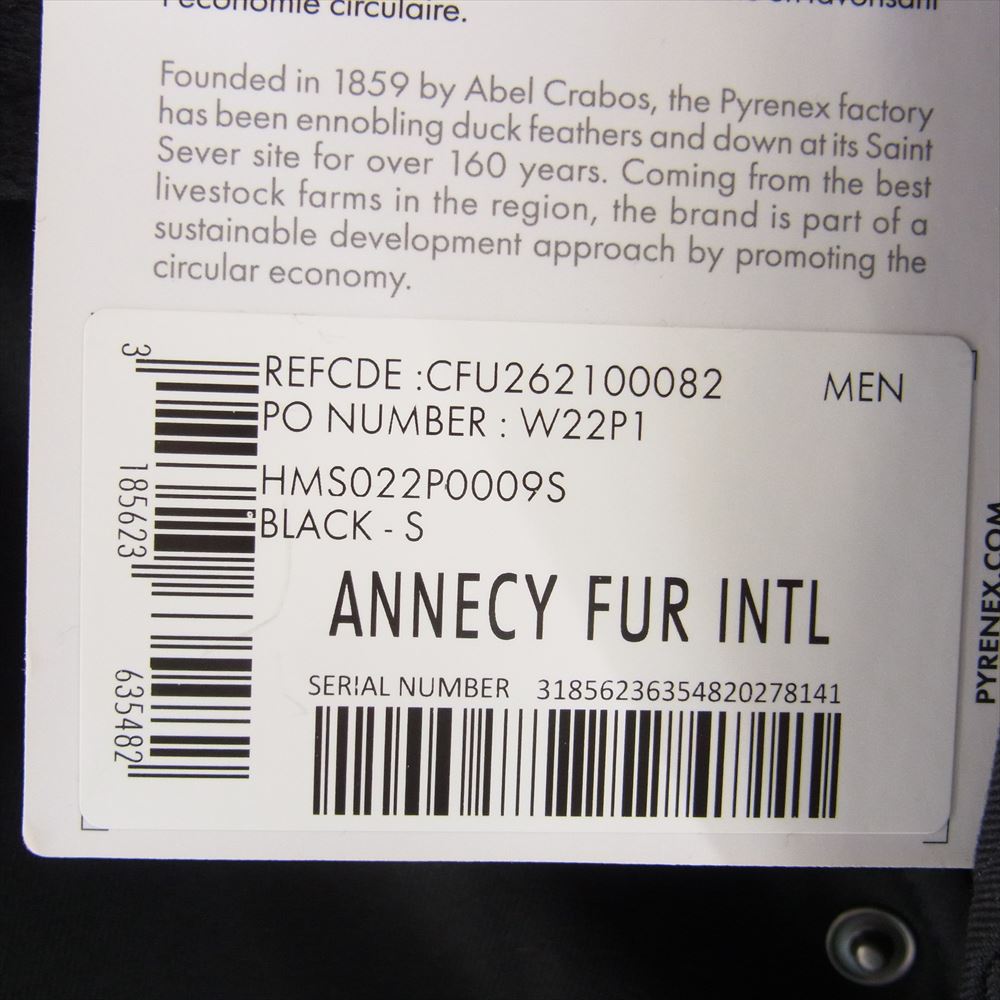 Pyrenex ピレネックス ANNECY FUR INT'L  アヌシー ラクーン ファー ダウン ジャケット コート ブラック系 S【中古】