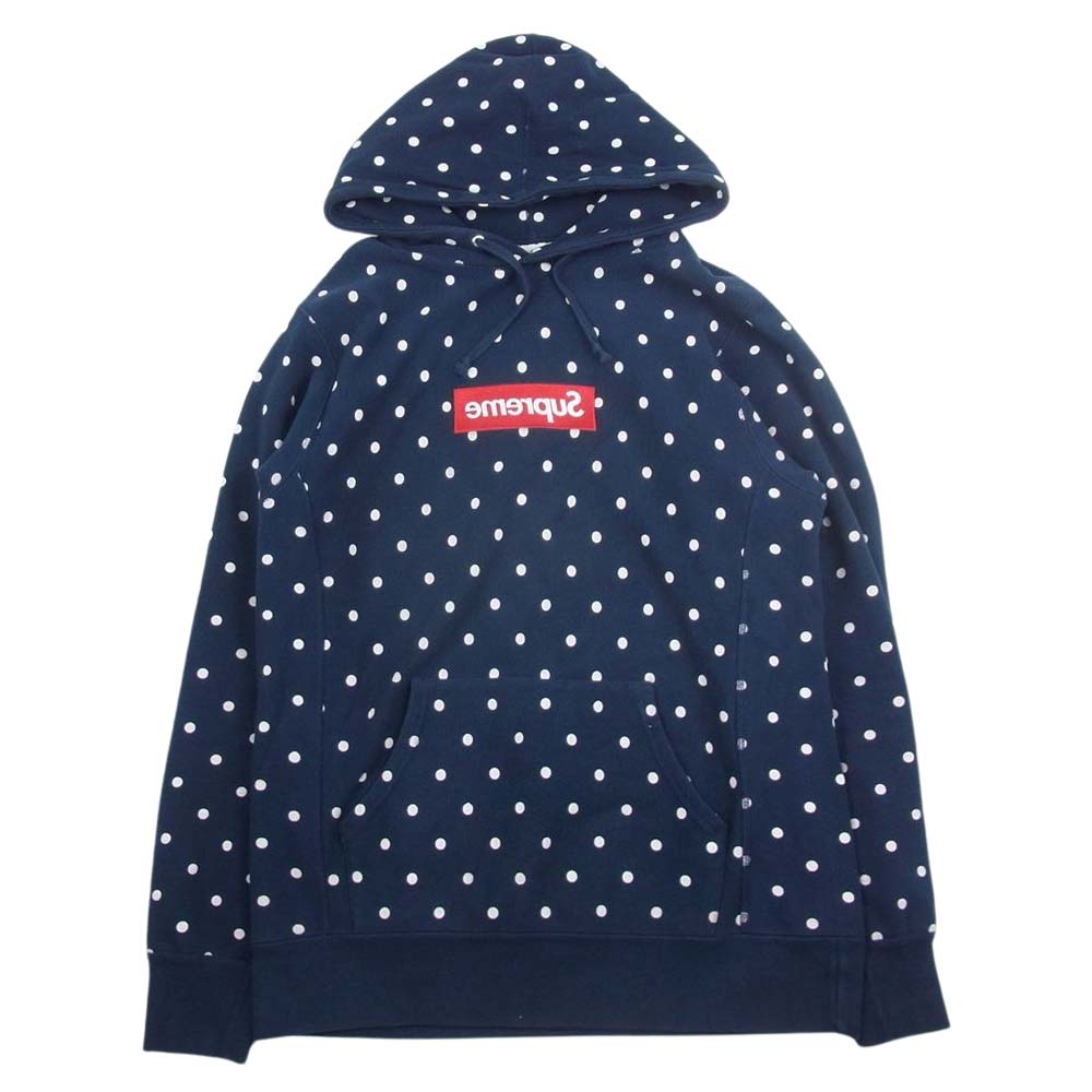 Supreme シュプリーム 12ss x COMME des GARCONS BOX LOGO HOODIE SIZE コムデギャルソン ボックスロゴ パーカー フーディー プルオーバー スウェット パーカー ネイビー系 L【中古】