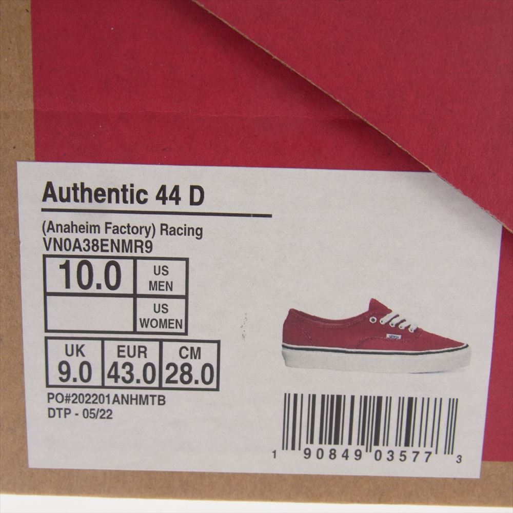 VANS バンズ VN0A38ENMR9 AUTHENTIC 44 DX オーセンティック ローカット スニーカー レッド系 28cm【新古品】【未使用】【中古】