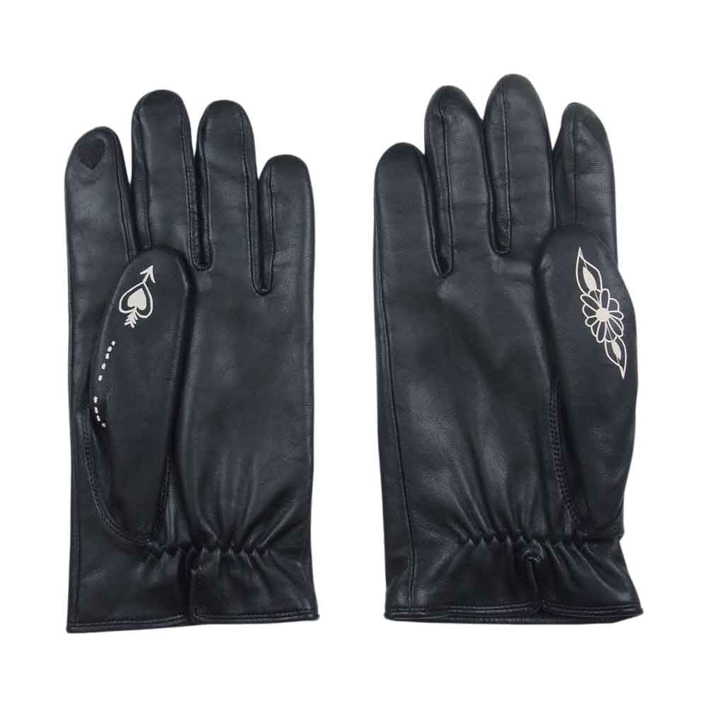 HYSTERIC GLAMOUR ヒステリックグラマー 17AW 02173QG07 TATTOO タトゥープリント ラムレザー グローブ ブラック系 F【美品】【中古】