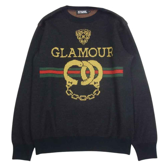 HYSTERIC GLAMOUR ヒステリックグラマー 17AW 02173NS14 HANDCUFF JACQUARD PULLOVER KNIT SWEATER 手錠 ニット セーター ブラック系 S【中古】