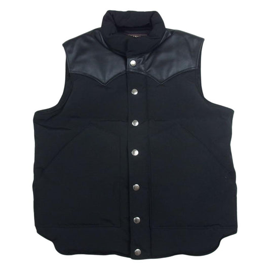 SUGAR CANE シュガーケーン SC15222 LEATHER YOKE T/C DOWN VEST レザー ヨーク ダウン ベスト ブラック系 S【美品】【中古】
