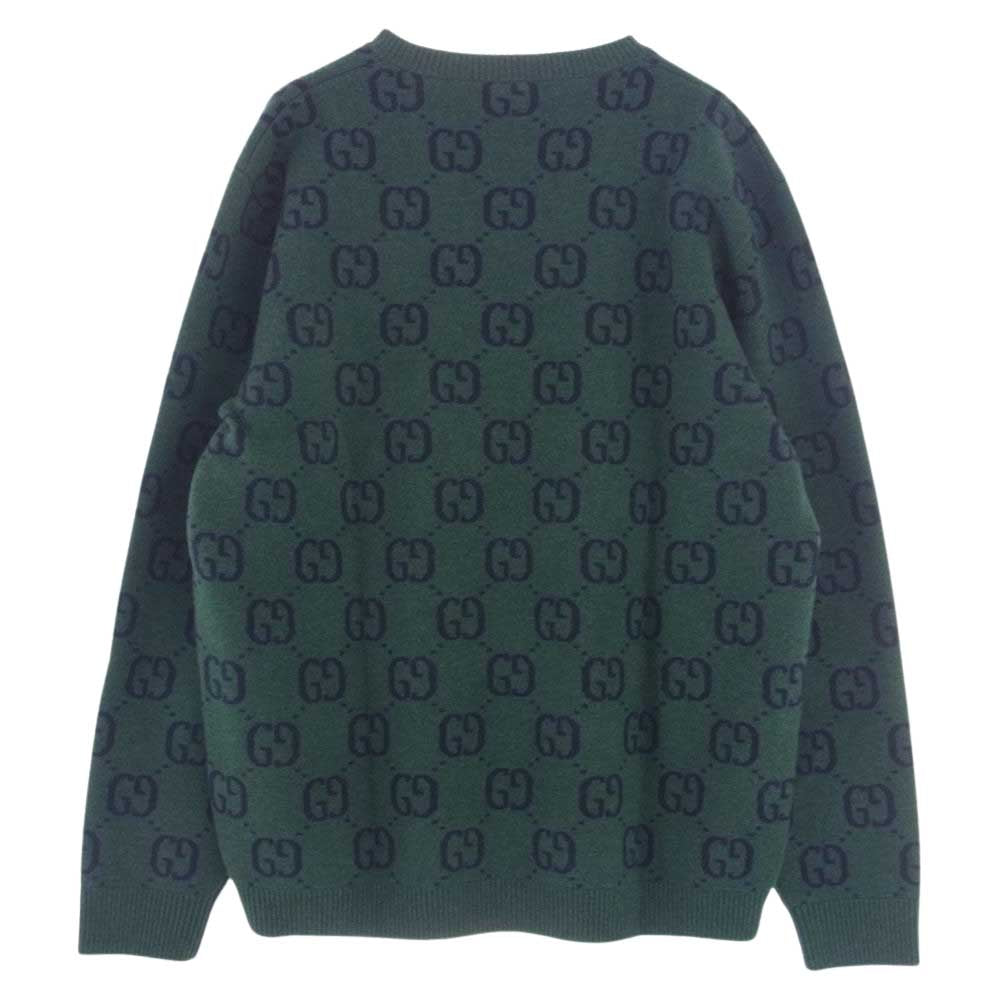 GUCCI グッチ 678942 XKB6P GG総柄 ロゴ Vネック ニット セーター グリーン系 L【美品】【中古】