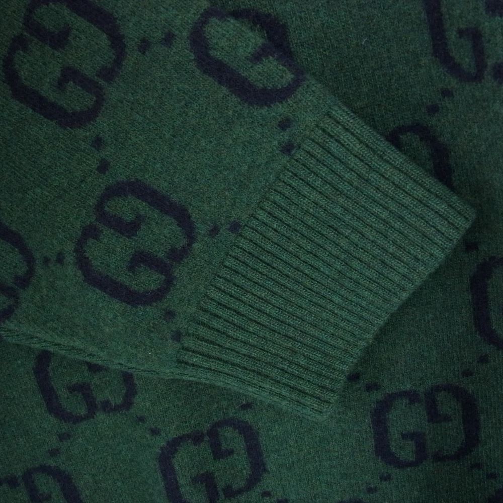 GUCCI グッチ 678942 XKB6P GG総柄 ロゴ Vネック ニット セーター グリーン系 L【美品】【中古】