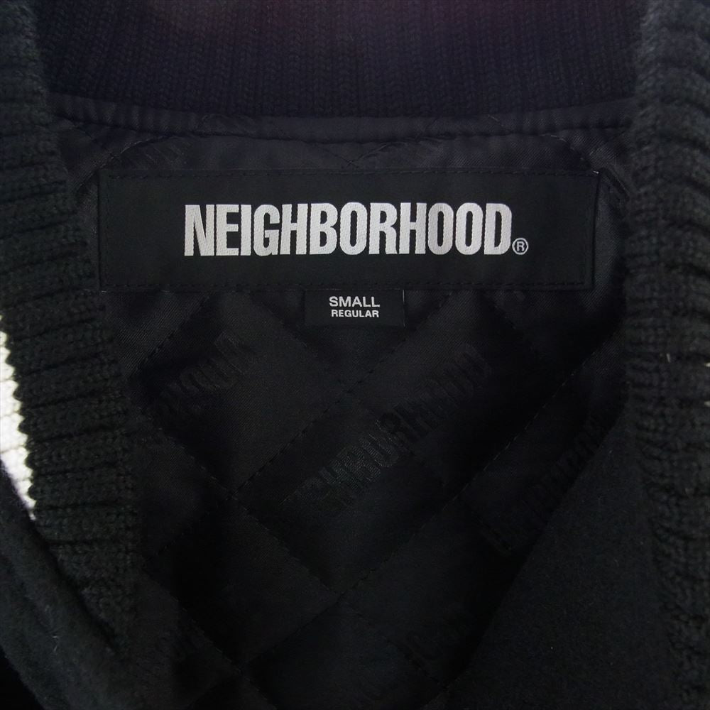 NEIGHBORHOOD ネイバーフッド 23AW 232SZNH-JKM03 STADIUM JACKET ワッペン 袖レザー メルトン スタジャン スタジアム ジャケット ブラック系 S【極上美品】【中古】