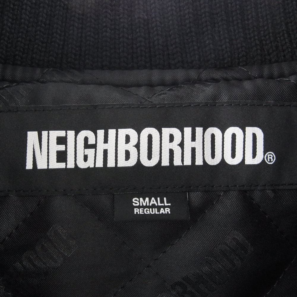 NEIGHBORHOOD ネイバーフッド 23AW 232SZNH-JKM03 STADIUM JACKET ワッペン 袖レザー メルトン スタジャン スタジアム ジャケット ブラック系 S【極上美品】【中古】