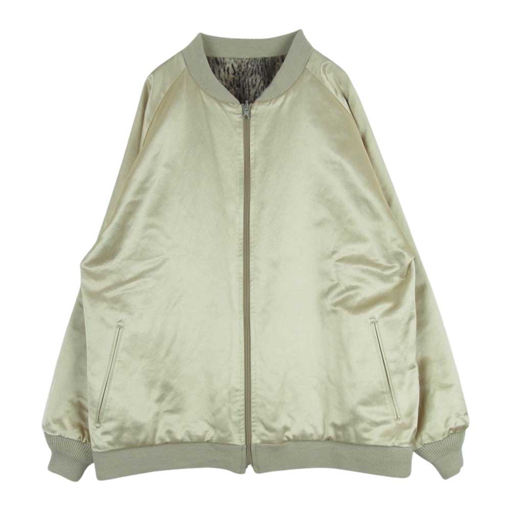 Needles ニードルス FK099 Reversible Rib Collar Jacket-C/R Sateen リバーシブル ヒョウ柄 サテン ジップ ジャケット ブラウン系 ベージュ系 ゴールド系 L【中古】