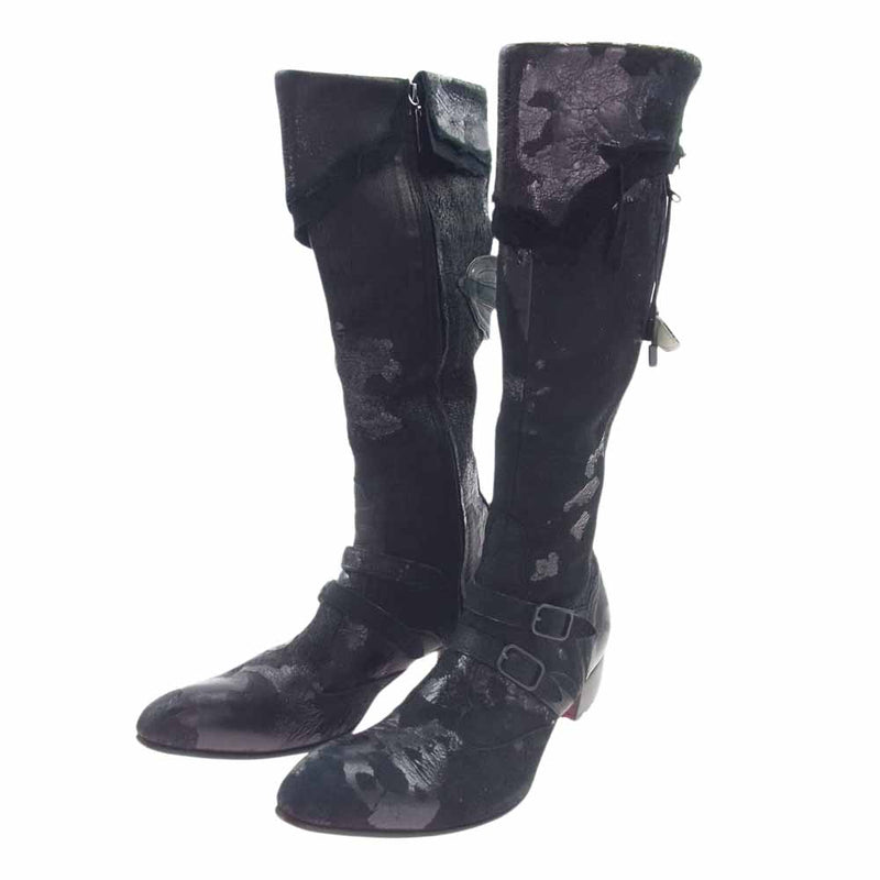 ヒロムタカハラ 91110011 Deer skin Long Boots ディアスキン 鹿革 サイドジップ ロングブーツ ブラック系 41【中古】