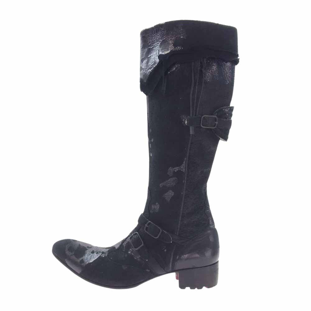 ヒロムタカハラ 91110011 Deer skin Long Boots ディアスキン 鹿革 サイドジップ ロングブーツ ブラック系 41【中古】