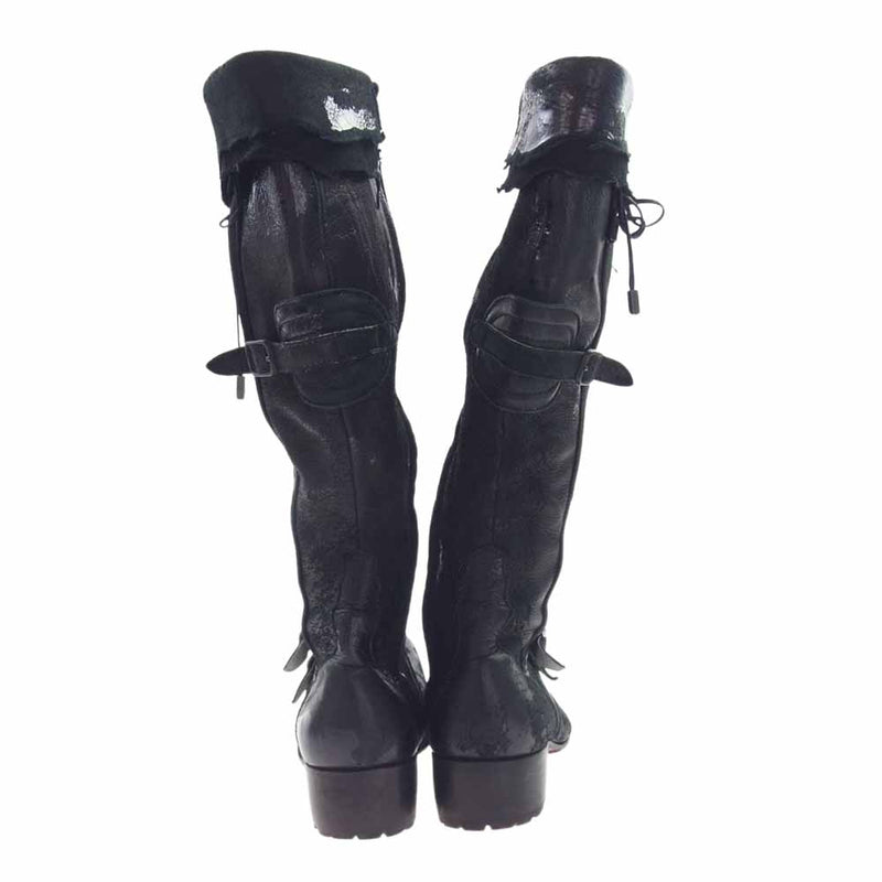 ヒロムタカハラ 91110011 Deer skin Long Boots ディアスキン 鹿革 サイドジップ ロングブーツ ブラック系 41【中古】