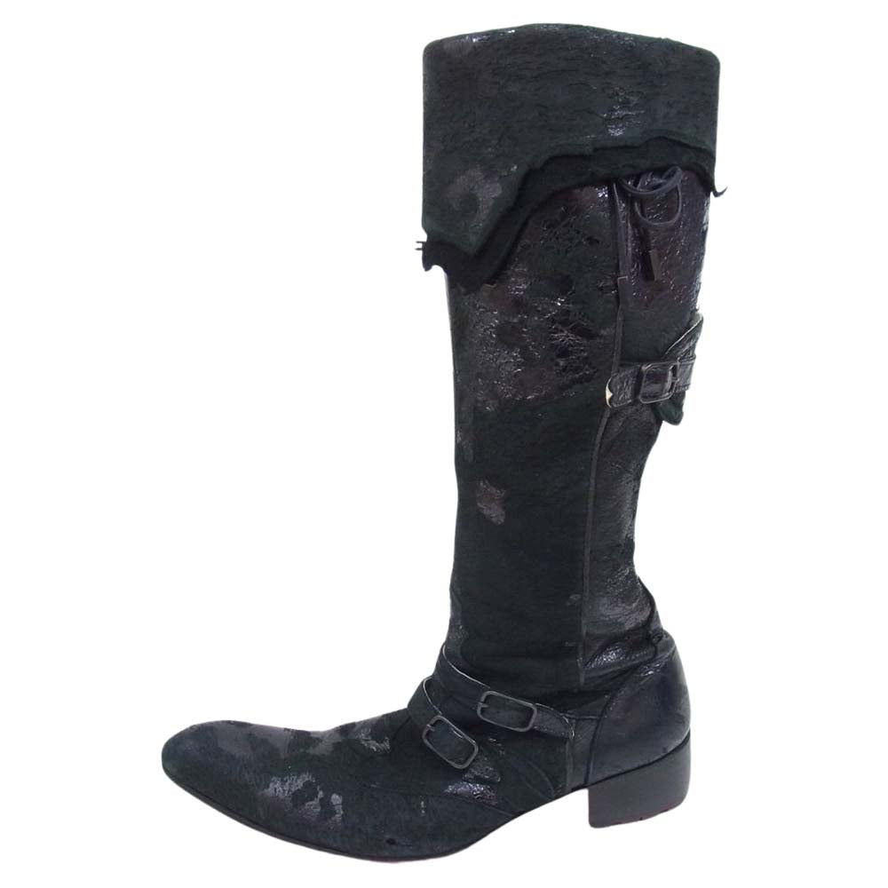 ヒロムタカハラ Deer skin Long Boots ディアスキン 鹿革 サイドジップ ロングブーツ ブラック系 41【中古】