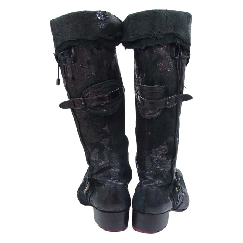 ヒロムタカハラ Deer skin Long Boots ディアスキン 鹿革 サイドジップ ロングブーツ ブラック系 41【中古】