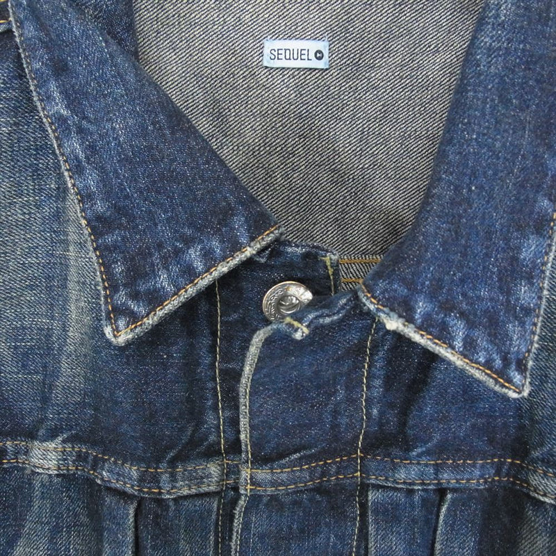 シークエル 22AW SQ-22AW-JK-09 1st DAMAGE DENIM JACKET ダメージ加工 デニム ジャケット インディゴブルー系 S【美品】【中古】