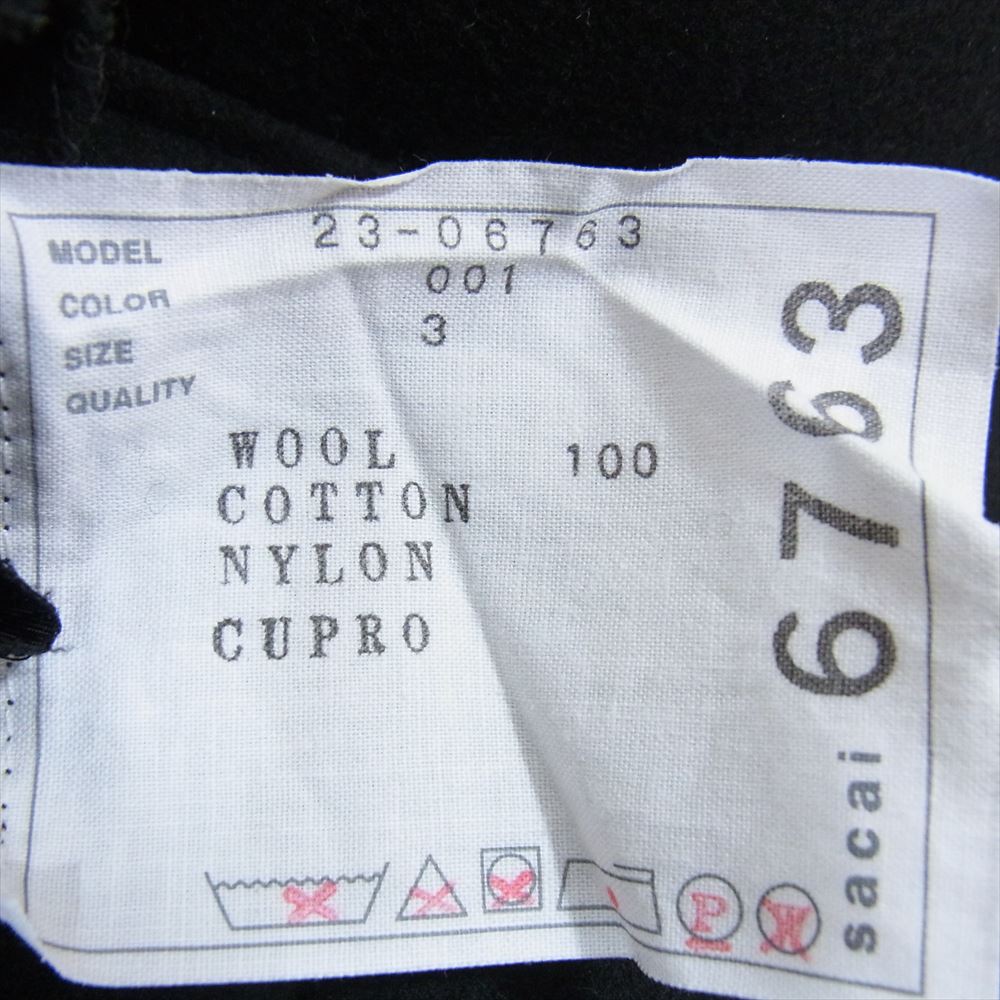 Sacai サカイ 23-06763 Wool Melton Shorts ウール メルトン レイヤード ショーツ スカート ブラック系 3【中古】