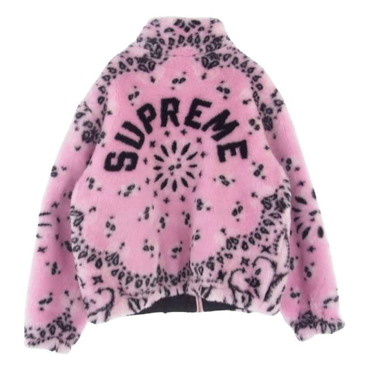 Supreme シュプリーム 21SS Bandana Faux Fur Bomber Jacket バンダナ ペイズリー フェイクファー ボンバー ジャケット ピンク系 L【中古】