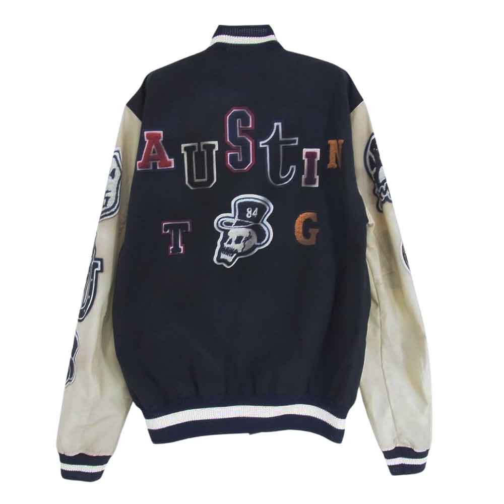 HYSTERIC GLAMOUR ヒステリックグラマー 02182AB05 HE PATCH VARSITY ptスタジャン 転写 トロンプルイユ プリント ネイビー系 S【中古】