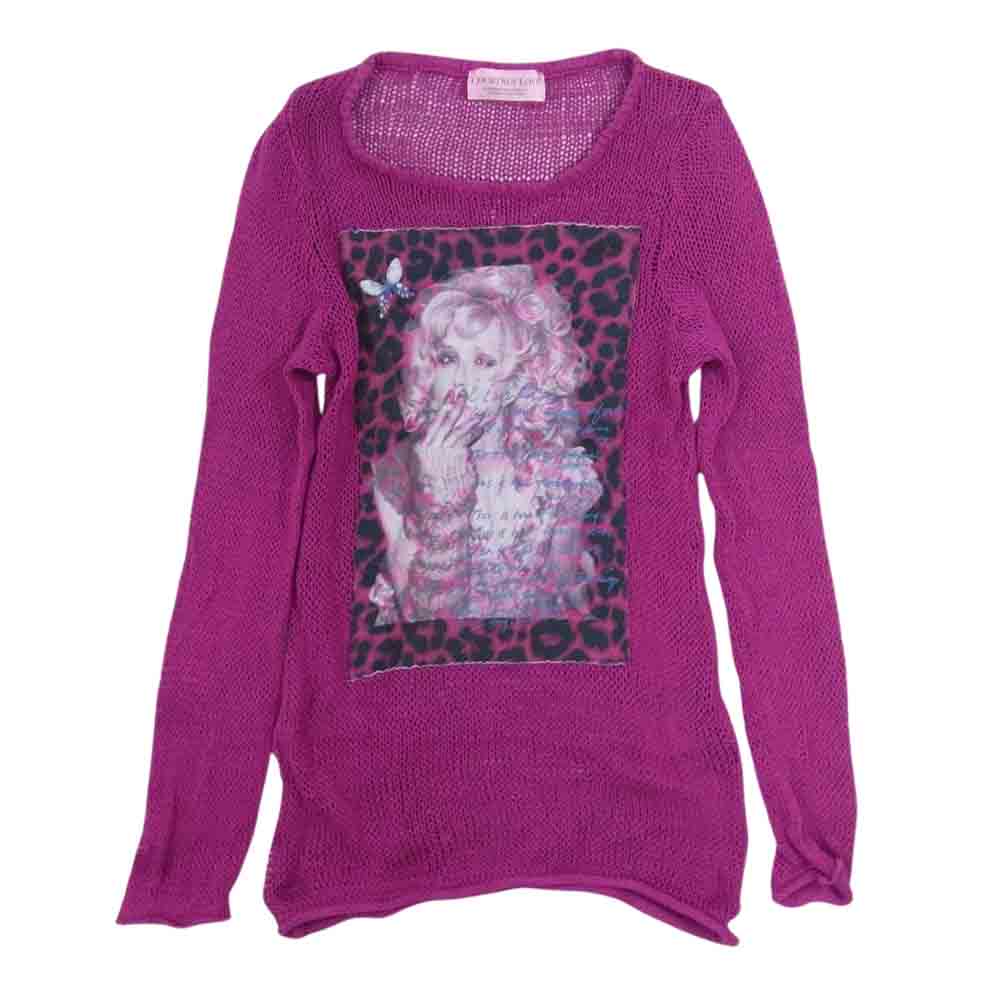 HYSTERIC GLAMOUR ヒステリックグラマー  0131NS04  コートニーラブ プリント パッチ メッシュ ニット ピンク系 FREE【中古】