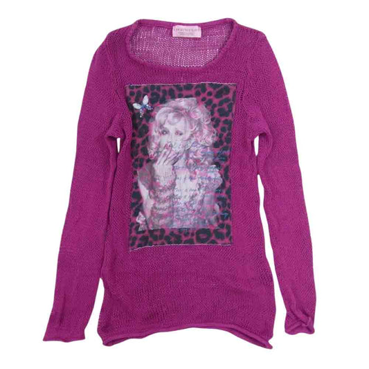HYSTERIC GLAMOUR ヒステリックグラマー  0131NS04  コートニーラブ プリント パッチ メッシュ ニット ピンク系 FREE【中古】