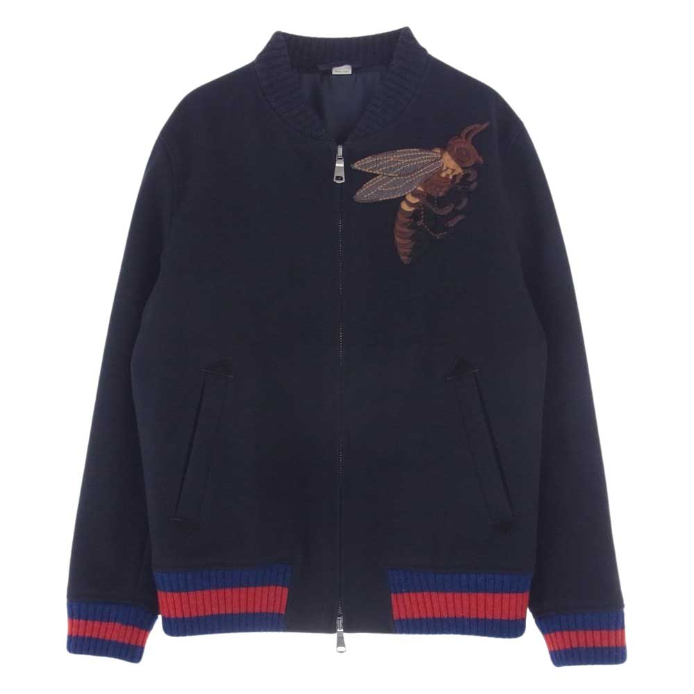 GUCCI グッチ 407078 Z527B BEE EMBROIDARY 蜂刺繍 ボンバー ジャケット ブルゾン ネイビー系 50【中古】