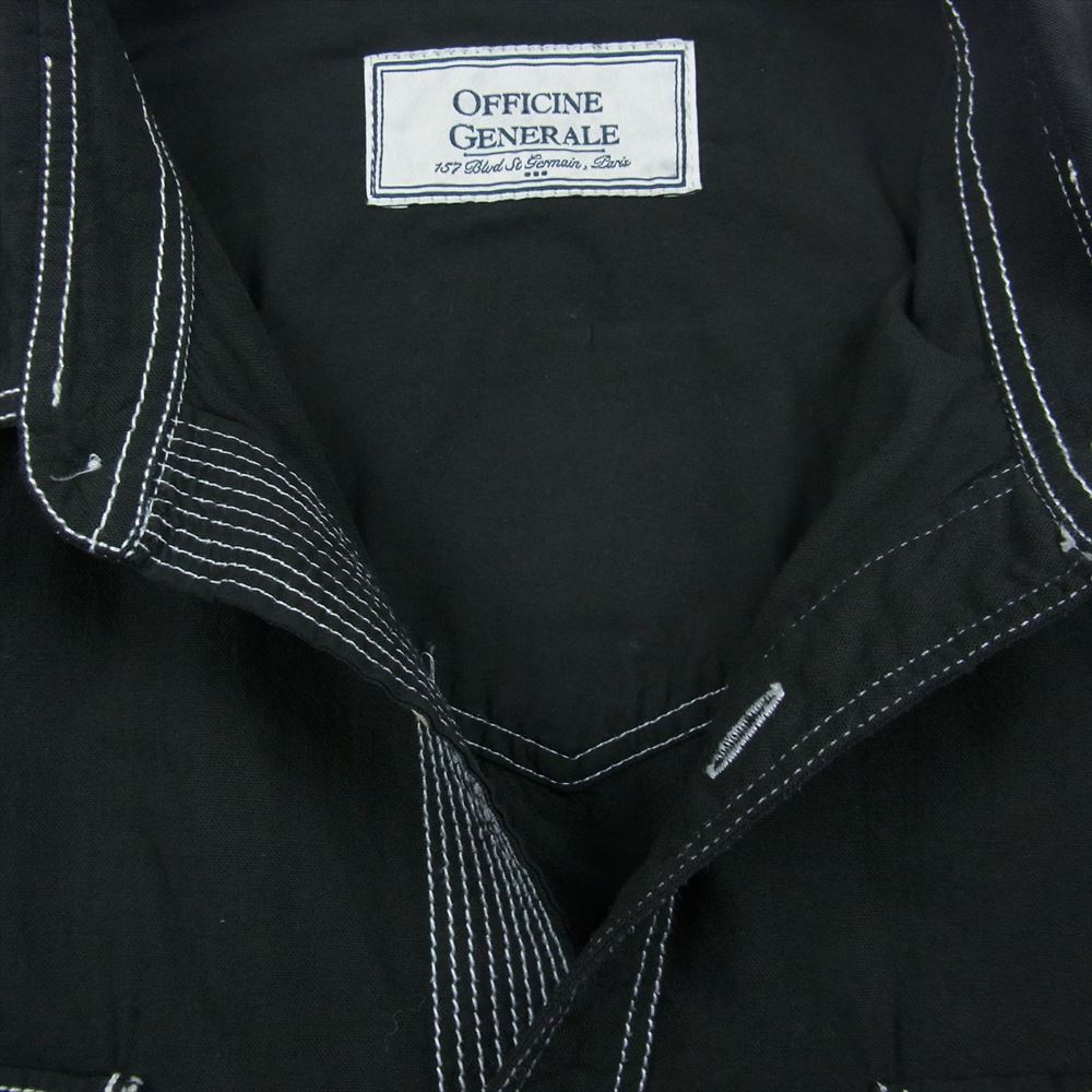 オフィシンジェネラール ステッチ コットン ワーク 長袖 シャツ ブラック系 M【中古】