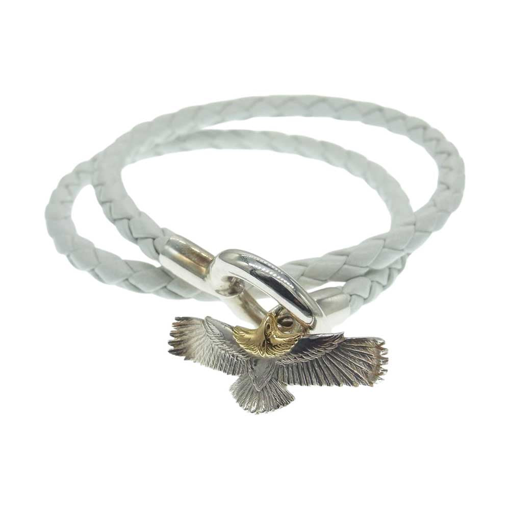 鷲見太郎 ギャランティ付属 WHITE LEATHER BRACELET K18 925 頭金イーグル ホワイト レザー ブレスレット ホワイト系 シルバー系 ゴールド系【美品】【中古】