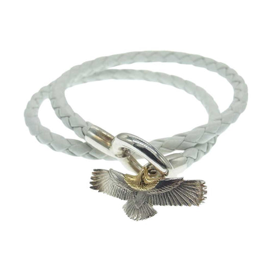 鷲見太郎 ギャランティ付属 WHITE LEATHER BRACELET K18 925 頭金イーグル ホワイト レザー ブレスレット ホワイト系 シルバー系 ゴールド系【美品】【中古】