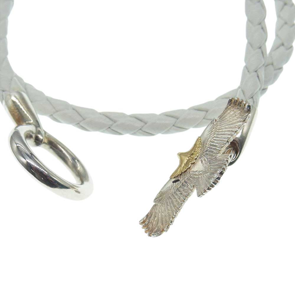 鷲見太郎 ギャランティ付属 WHITE LEATHER BRACELET K18 925 頭金イーグル ホワイト レザー ブレスレット ホワイト系 シルバー系 ゴールド系【美品】【中古】
