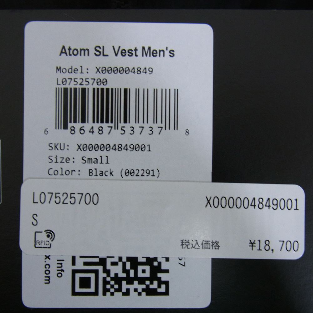 ARC'TERYX アークテリクス X000004849 Atom SL Vest アトム SL ベスト ナイロン ブラック系 S【中古】