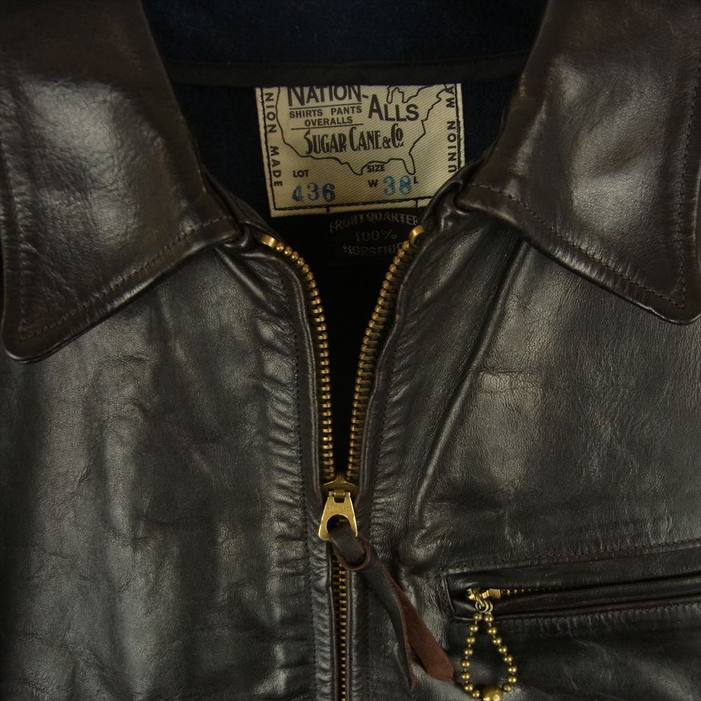 SUGAR CANE シュガーケーン 436 NATION-ALLS UNION MADE HORSEHIDE ホースハイド レザー シングル ライダース ジャケット ダークブラウン系 38【中古】