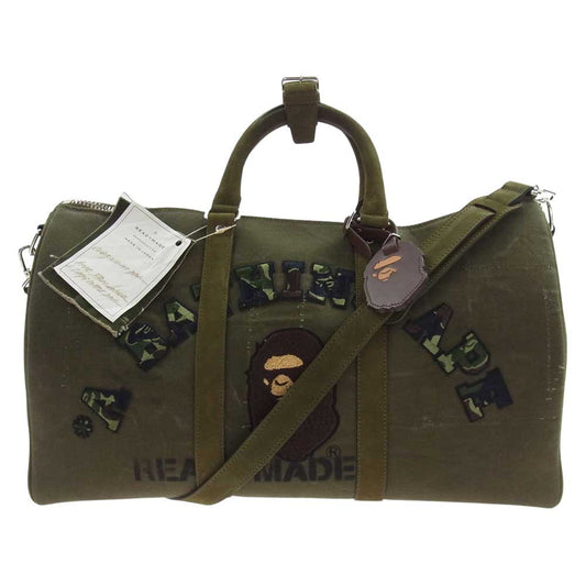 READY MADE レディメイド 17AW × A BATHING APE アベイシングエイプ Over Night Bag 2Way オーバーナイトバッグ ボストンバッグ ヴィンテージ加工 カーキ系【美品】【中古】