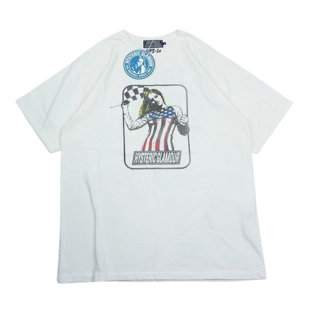HYSTERIC GLAMOUR ヒステリックグラマー 02233CT12 CHECKER FLAG Tシャツ チェッカー フラッグ ガール 半袖 Tシャツ ホワイト系 L【新古品】【未使用】【中古】