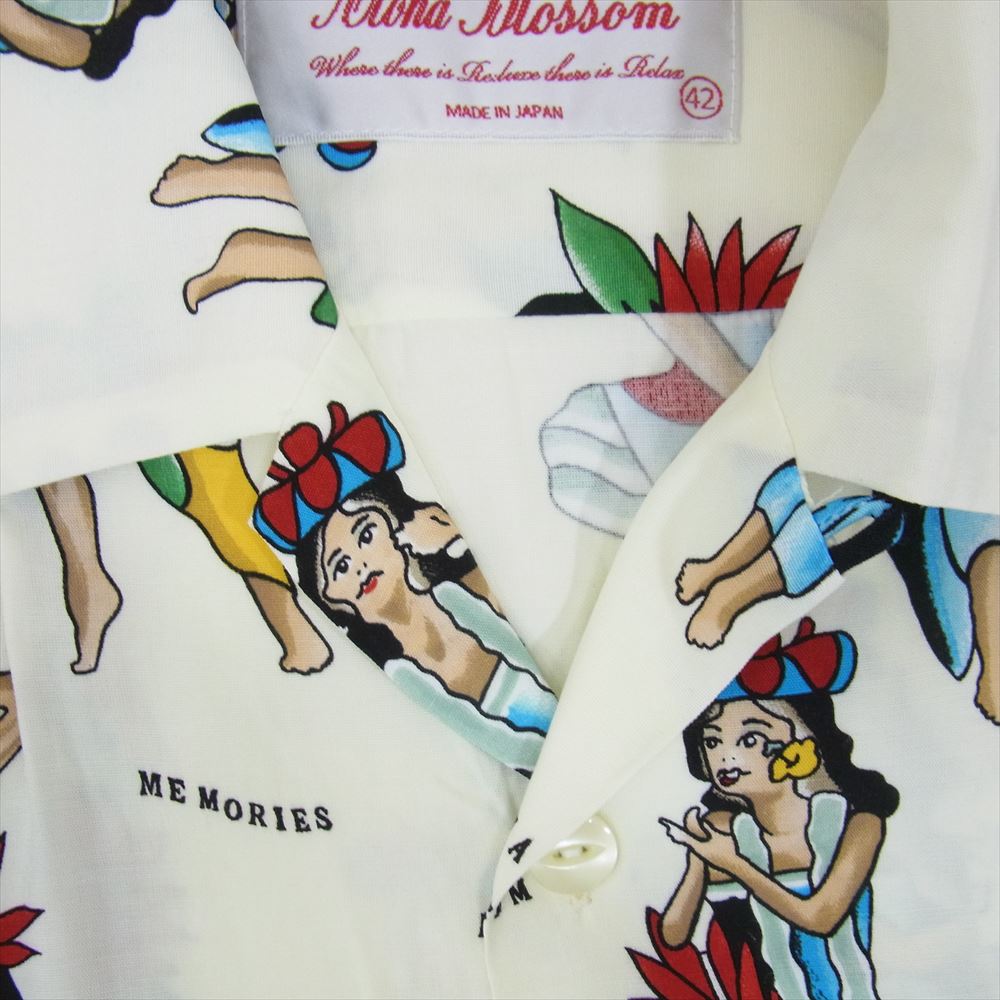 アロハブロッサム AB-0010010100 レーヨン 総柄 アロハシャツ 半袖 ホワイト系 42【極上美品】【中古】