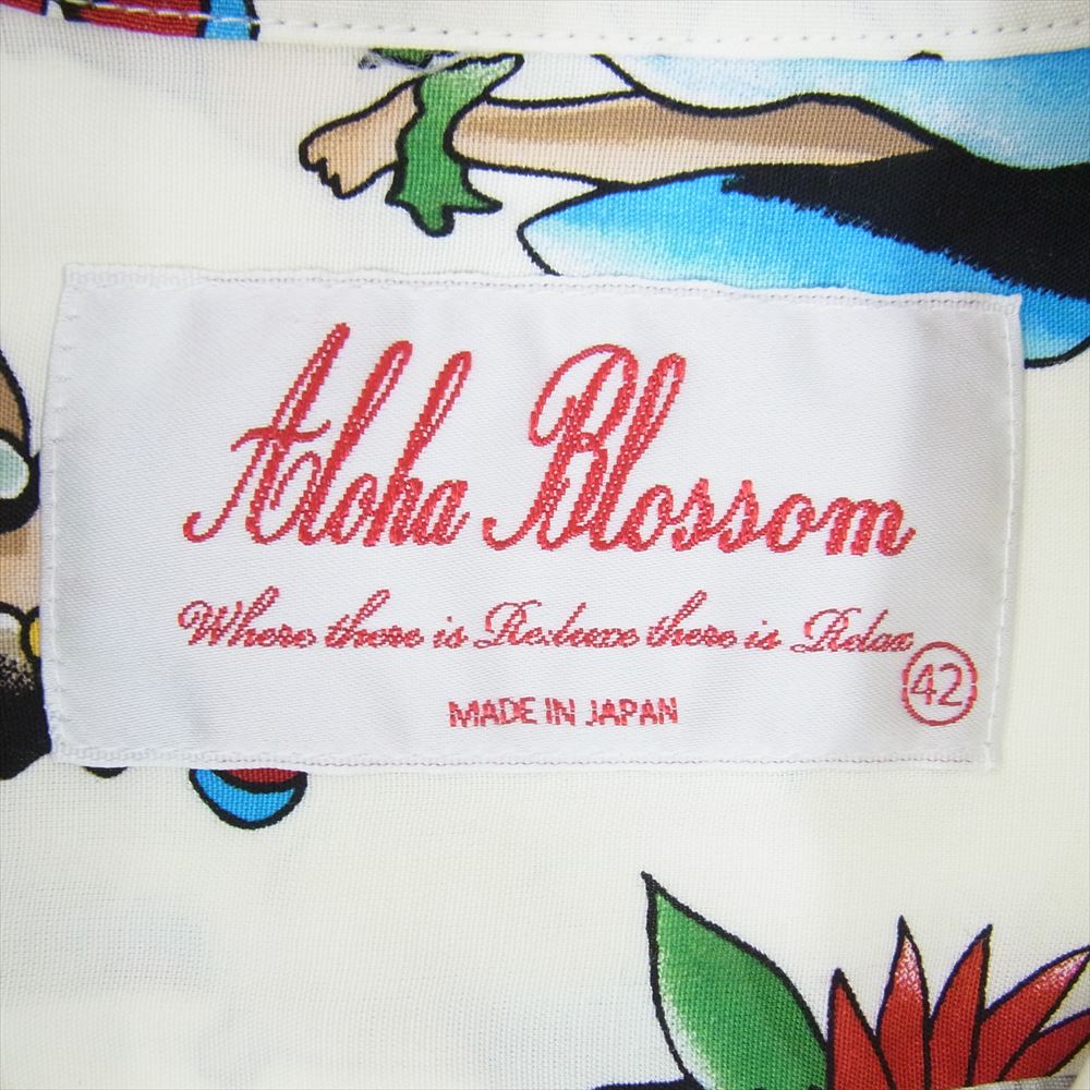 アロハブロッサム AB-0010010100 レーヨン 総柄 アロハシャツ 半袖 ホワイト系 42【極上美品】【中古】