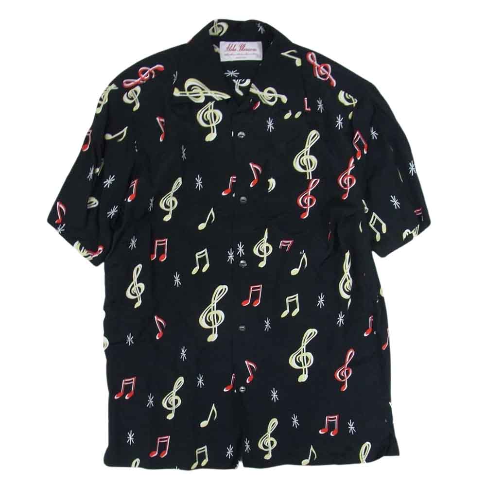 アロハブロッサム AB-0001010101 レーヨン 音符 総柄 アロハシャツ 半袖 ブラック系 42【極上美品】【中古】