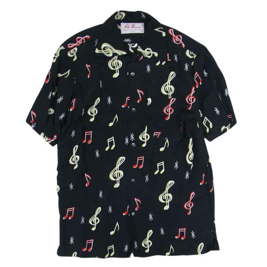 アロハブロッサム AB-0001010101 レーヨン 音符 総柄 アロハシャツ 半袖 ブラック系 42【極上美品】【中古】