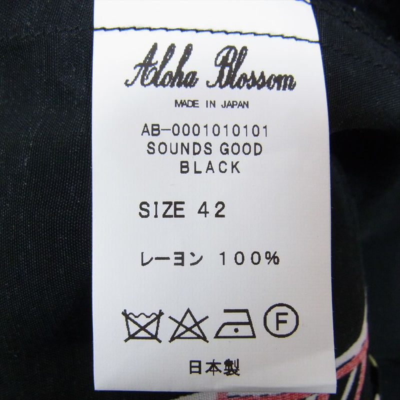 アロハブロッサム AB-0001010101 レーヨン 音符 総柄 アロハシャツ 半袖 ブラック系 42【極上美品】【中古】